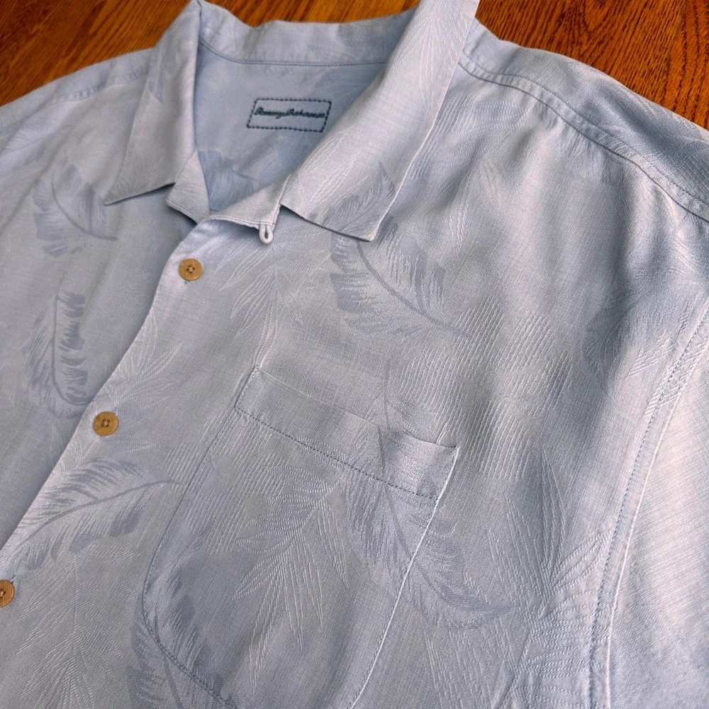 Tommy Bahama 109% Silk Camp Shirt Mens 4XB Blue Jacquard Leaf Short Sleeve - Picture 15 of 15